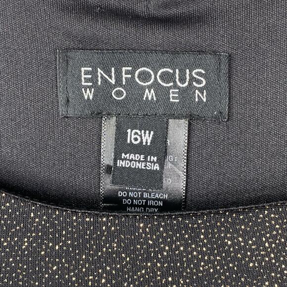 Enfocus Dress Womens 16W Black Gold Sparkly Overlay Stretch Knee Length Coctail - Picture 3 of 9